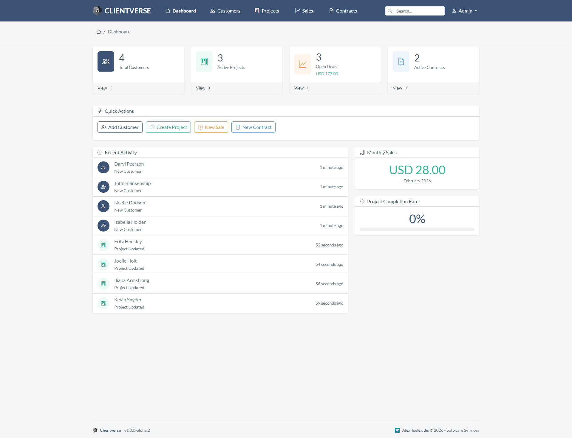 Clientverse CRM application screenshot